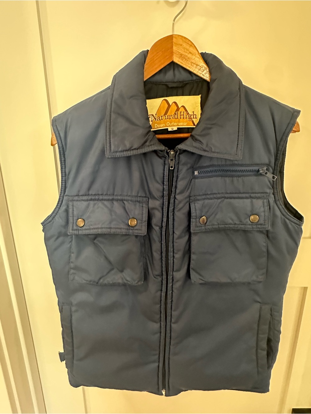 Vintage Natural High Down, Western Style, Unisex Navy Puffer Vest- Small
